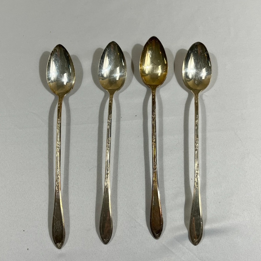 Vintage New England Silver Plate Iced Tea Spoons Long Handle Set 4 Mid Century